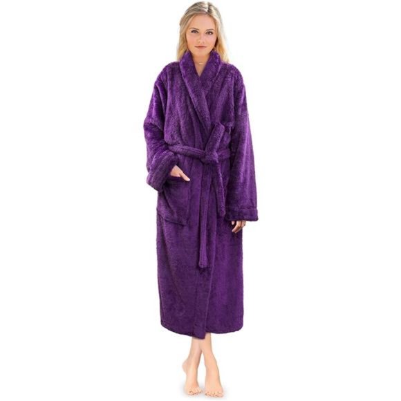 Women's Plush Soft Robe Fluffy, Warm, Fleece Sherpa Shaggy Bathrobe, Purple
